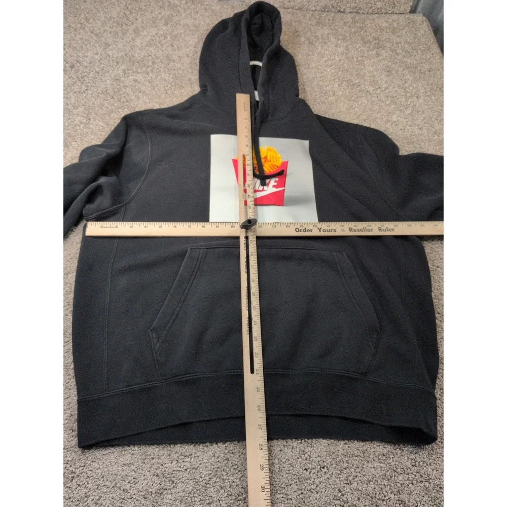 Nike Mens Black Waffle Fry Graphic Pullover Hoodie Sweatshirt Large DX6512-010